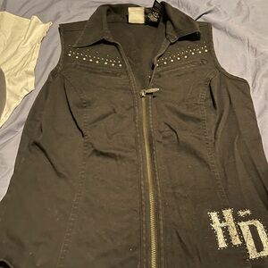 **Harley-Davidson Embellished Zip-Front Tank Shirt**